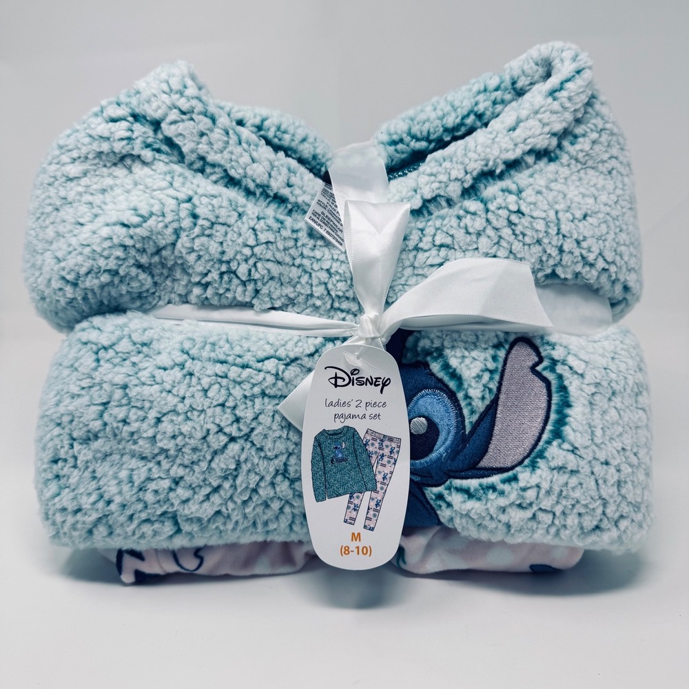 Disney Pajama Set Women M‎ Turquoise Green Stitch Plush Sherpa LZ49947SC 2 Piece